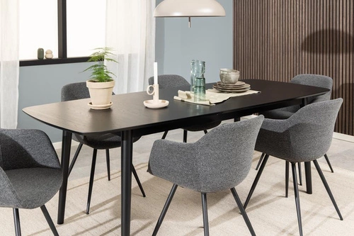 Stół rozkładany do jadalni Montreux nowoczesny czarny fornir dębowy 180–219x90 cm Actona