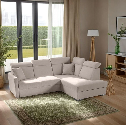 Narożnik z funkcją spania do salonu Mils XL beżowy skandynawski prawostronny Intesi