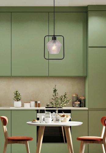 Lampa wisząca Niko czarny 1x40W E27  klosz bezbarwny karbowany