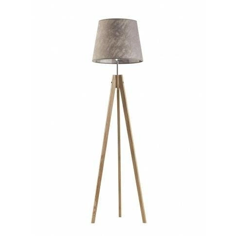 Lampa podłogowa ARUBA abażur szary melanż stelaż dębowy