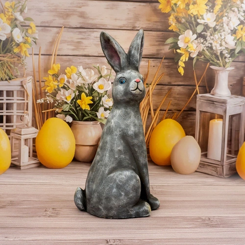 Intesi figurka wielkanocna siedzący zając 55 cm szary z żywicy do salonu i na stół