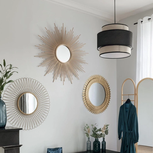 Lustro okrągłe Sunline 99 cm złote glamour do salonu w metalowej ramie na ścianę