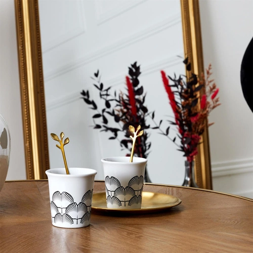 Zestaw sztućców do kawy Gold Leaf Intesi złote łyżeczki glamour ze stali nierdzewnej 4 sztuki