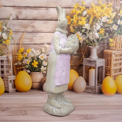 Intesi Pani Zając duża figurka wielkanocna z koszem 80 cm różowo-szara dekoracja do salonu