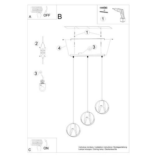 Lampa wisząca kula Tulos 3-punktowa biała nowoczesna do salonu, kuchni i jadalni