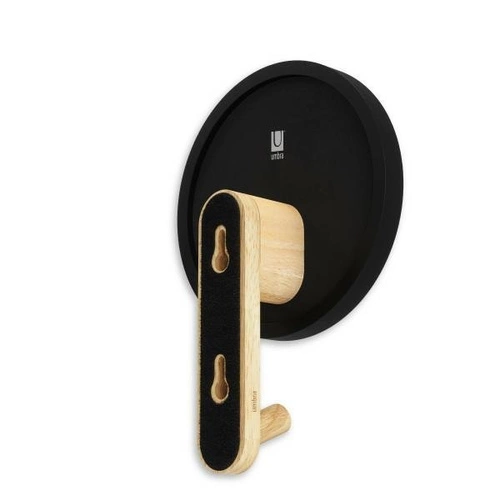 Umbra HUB okrągły wieszak ścienny z lustrem glamour do przedpokoju czarny drewniany