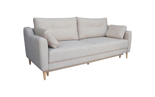 Sofa rozkładana Bouley 3 osobowa z funkcją spania i pojemnikiem beżowa do salonu
