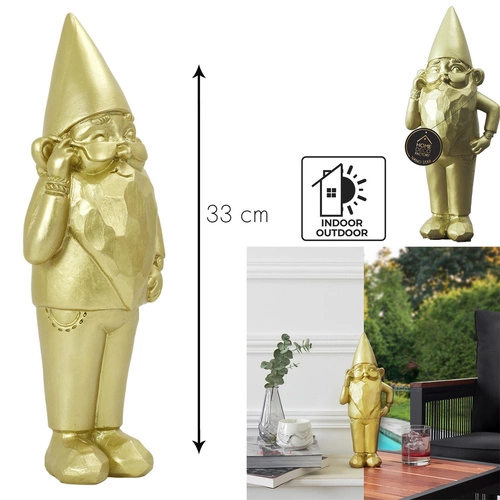 Figurka dekoracyjna Gnom Star złota 33 cm nowoczesna do ogrodu i salonu na prezent