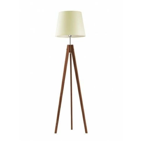 Lampa podłogowa drewniana Aruba Lysne z abażurem ecru trójnóg glamour do salonu 149 cm