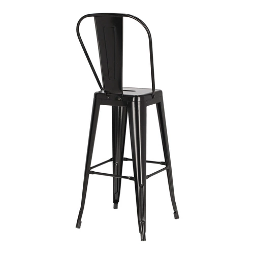 Hoker Paris Back 75 cm czarny metalowy z oparciem industrialny do kuchni i wyspy inspirowany Tolix