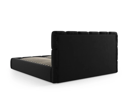 Łóżko tapicerowane Bellis 140x200 czarne welurowe z pojemnikiem do sypialni glamour
