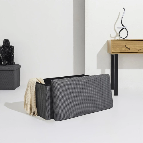 Pufa ze schowkiem Velse Atom szara składana prostokątna do przedpokoju i pokoju młodzieżowego