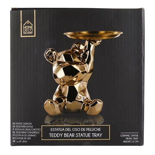 Figurka dekoracyjna Miś origami ze złotą tacą ceramiczna Intesi do salonu lub na prezent