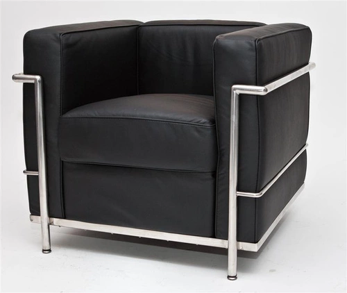 Fotel wypoczynkowy Kubik czarna skóra naturalna nowoczesny do salonu inspirowany LC2