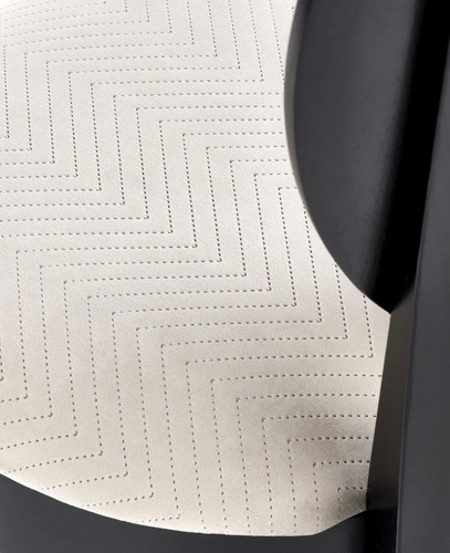 Krzesło tapicerowane Gilbert do jadalni beżowe z czarnymi nogami vintage glamour Intesi