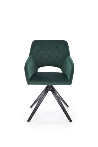 Krzesło obrotowe Cretas Velvet ciemnozielone tapicerowane z podłokietnikami do jadalni Intesi