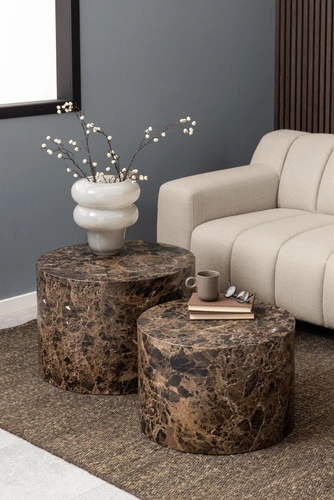 Zestaw 2 stolików Dice okrągłe marmur     brązowy outlet