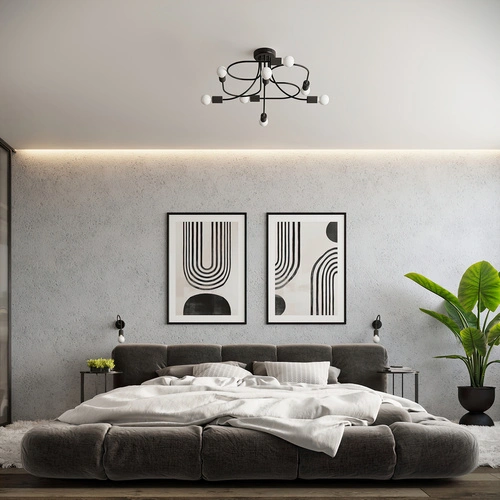 Żyrandol loftowy LEVAR 8 czarny do salonu i jadalni metalowy 58 cm sufitowy