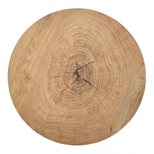 Stolik kawowy okrągły Woodsten S dąb loftowy do salonu, drewniany blat, czarny stelaż 45 cm