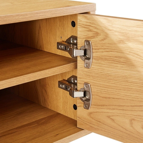 Szafka RTV drewniana Lattes dąb 150 cm nowoczesna z lamelami na wysokich nogach do salonu