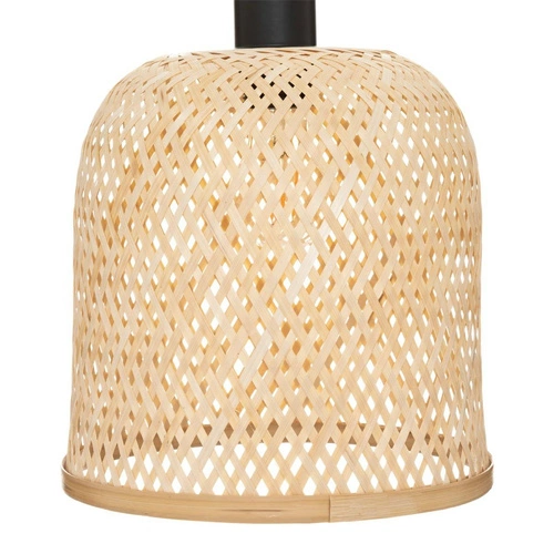 Lampa stojąca do salonu boho Ali Atmosphera, podłogowa drewniana z abażurem bambusowym 159 cm