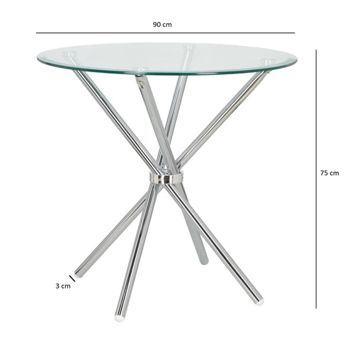 Stół okrągły szklany Ufo 80 cm transparentny nowoczesny do jadalni i salonu chrom Intesi