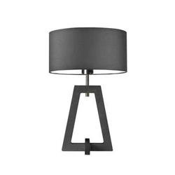 Lampka nocna Clio glamour z abażurem grafitowym i drewnianą popielatą podstawą do sypialni