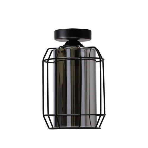 Nowoczesna lampa sufitowa Jonera czarna z dymionym szkłem do salonu i sypialni