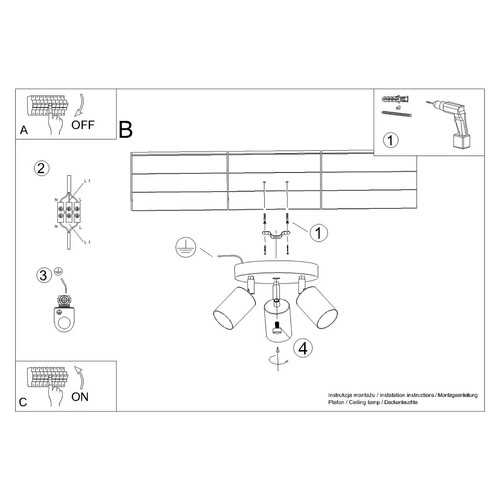 Plafon sufitowy WINX 3P czarny chrom nowoczesny metalowy do salonu i sypialni SOLLUX