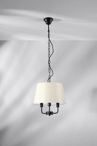 Lampa wisząca Pasteri czarna z beżowym abażurem 3-punktowa do salonu i sypialni