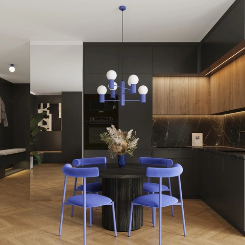 Żyrandol nowoczesny HALO 6 ultramaryna lampa sufitowa do salonu i jadalni