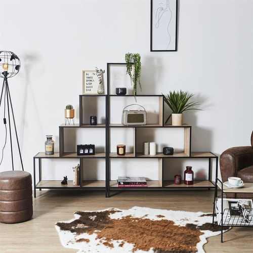 Regał schodkowy Edison M metalowy na książki loftowy do salonu naturalny czarny 80 cm