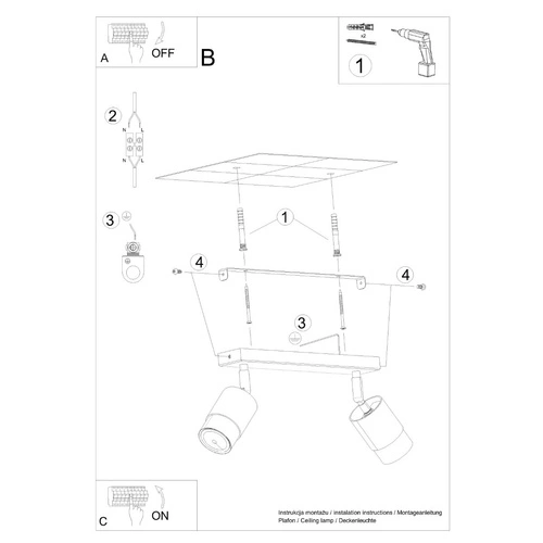 Plafon sufitowy NERO 2 czarny złoty nowoczesny loftowy metalowy do salonu i kuchni