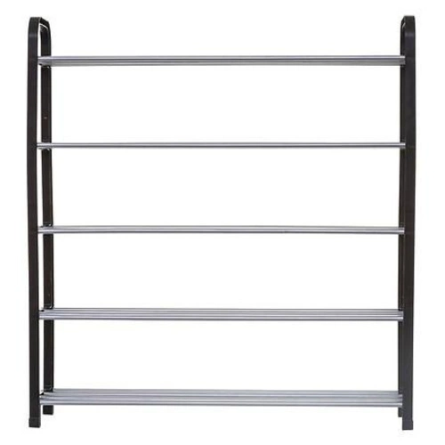 Czarny regał na buty Plasmi 5 półek nowoczesny metalowy do przedpokoju industrialny 75 cm