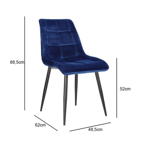 Krzesło do jadalni Plaid Intesi tapicerowane welurowe granatowe nowoczesne czarne nogi
