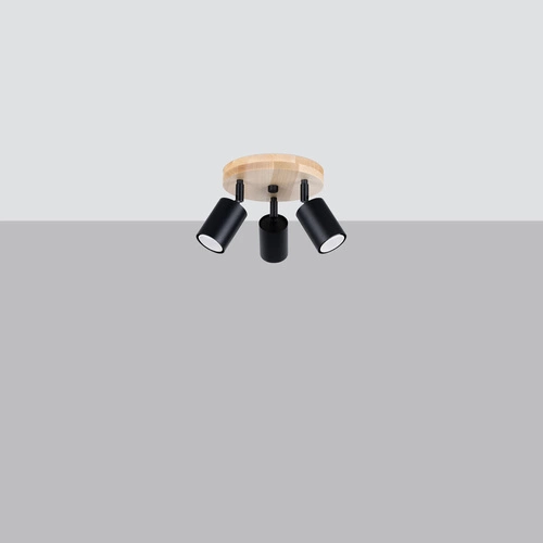 Plafon sufitowy VERDO 3P czarny skandynawski z drewnem do salonu i kuchni ruchomy