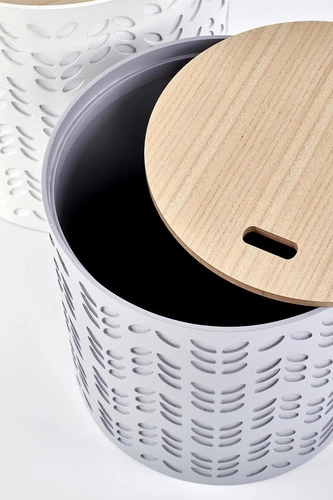 Zestaw dwóch okrągłych stolików kawowych Lamba biały nowoczesny z pojemnikiem do salonu