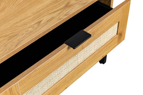 Stolik kawowy Capri prostokątny boho z rattanowym frontem i szufladą do salonu 120x60 cm