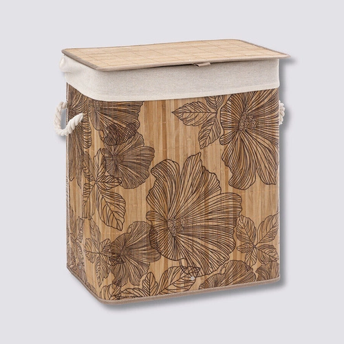 Blackflo bambusowy kosz na pranie 50l do łazienki boho z uchwytami prostokątny 5five