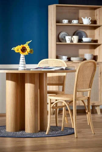 Stół okrągły do jadalni Zilonis 120 cm nowoczesny dąb naturalny Intesi skandynawski