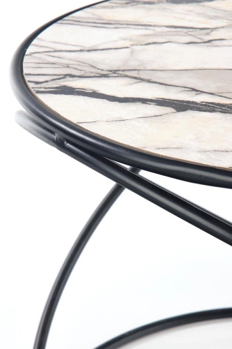 Zestaw 2 okrągłych stolików kawowych Chaletz biały marmur nowoczesny do salonu 2w1