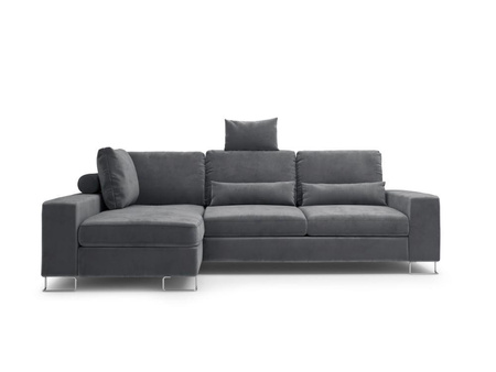 Narożnik z funkcją spania Diane Dark Grey Velvet lewostronny
