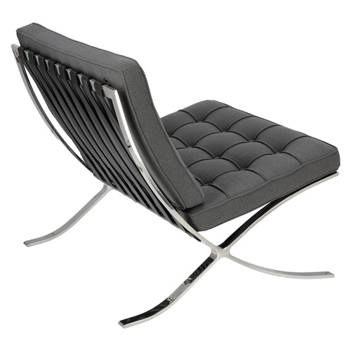 Fotel wypoczynkowy BA1 inspirowany Barcelona do salonu glamour tkanina antracyt chrom