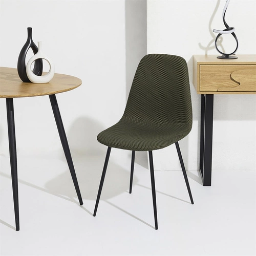 Krzesło tapicerowane Pori zielone khaki Intesi do jadalni nowoczesne na czarnych metalowych nogach