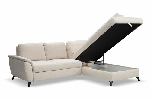 Narożnik z funkcją spania Nevada beżowy prawy nowoczesny do salonu z pojemnikiem