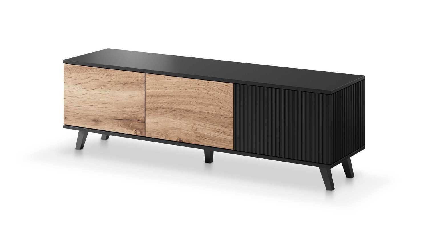 Szafka RTV 150 cm Adre dąb wotan czarna nowoczesna stojąca do salonu Intesi