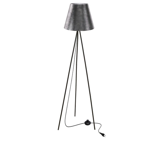 Lampa podłogowa stojąca do salonu PLATINO nowoczesna czarna z abażurem srebrnym 150 cm