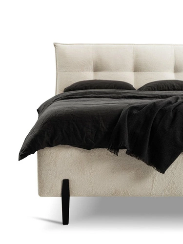 Łóżko tapicerowane Biscuit 180x200 beżowe z pojemnikiem skandynawskie do sypialni