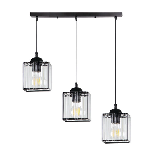 Lampa wisząca Glassia czarny 3x40 E27  klosz czarny+kryształy bezbarwne