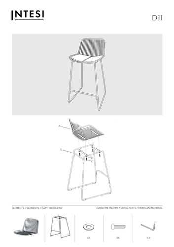 Krzesło barowe Dill Low czarne z czarną poduszką Outlet